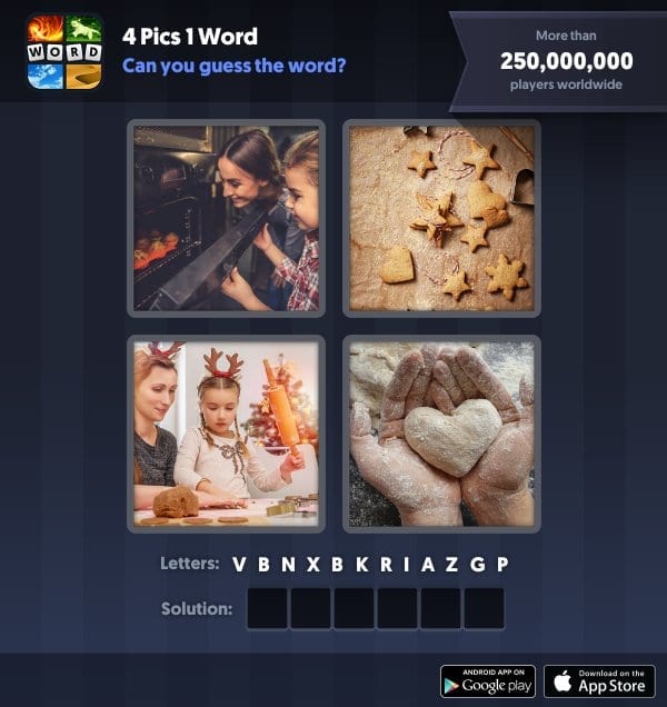 4 Pics 1 Word Daily Puzzle, December 9, 2018 Christmas Answers - baking