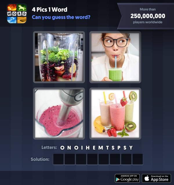 4 Pics 1 Word Daily Puzzle, January 2, 2019 New York Answers - smoothie