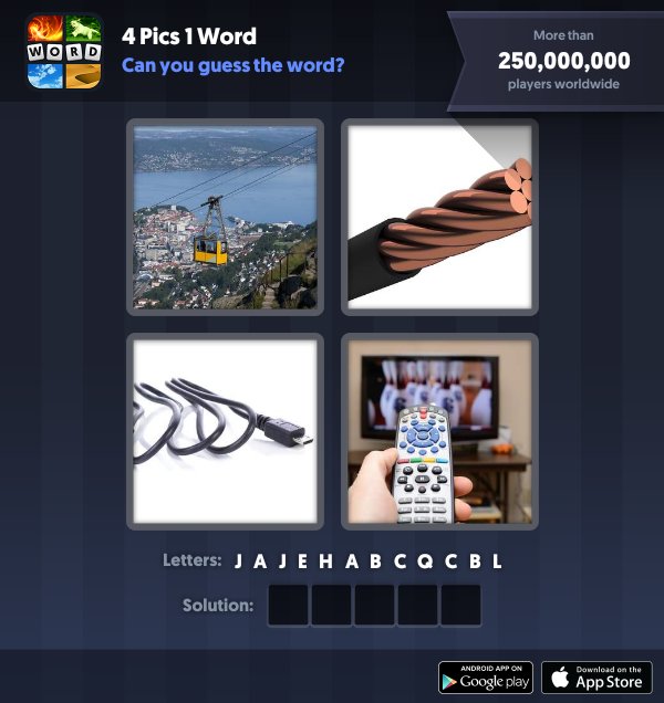 4 Pics 1 Word Daily Puzzle, January 10, 2019 New York Answers - cable