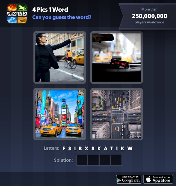 4 Pics 1 Word Daily Puzzle, January 11, 2019 New York Answers - taxi