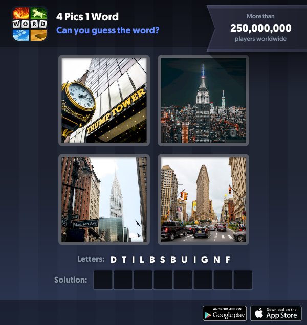 4 Pics 1 Word Daily Puzzle, January 5, 2019 New York Answers - building