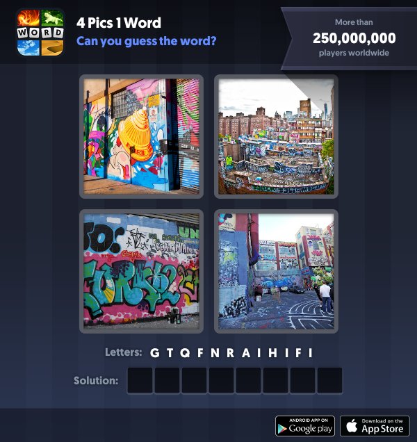 4 Pics 1 Word Daily Puzzle, January 7, 2019 New York Answers - graffiti