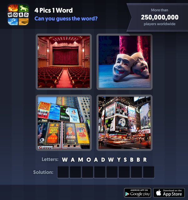 4 Pics 1 Word Daily Puzzle, January 9, 2019 New York Answers - broadway